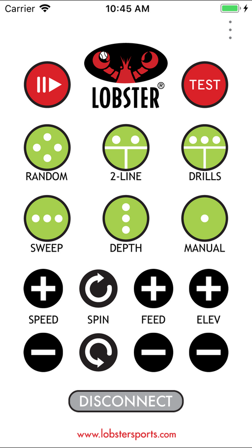 Lobster grand remote app main control screen on iPhone