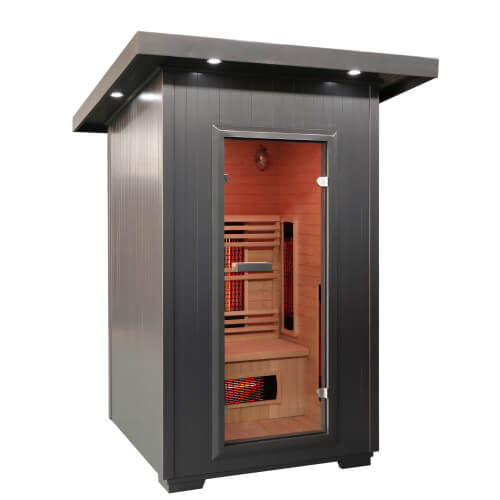 SunRay Logan 2-Person Outdoor Infrared Sauna 200D6 — heater and controls