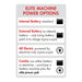 Lobster ball machine power options: internal battery, external battery, all-electric and combo