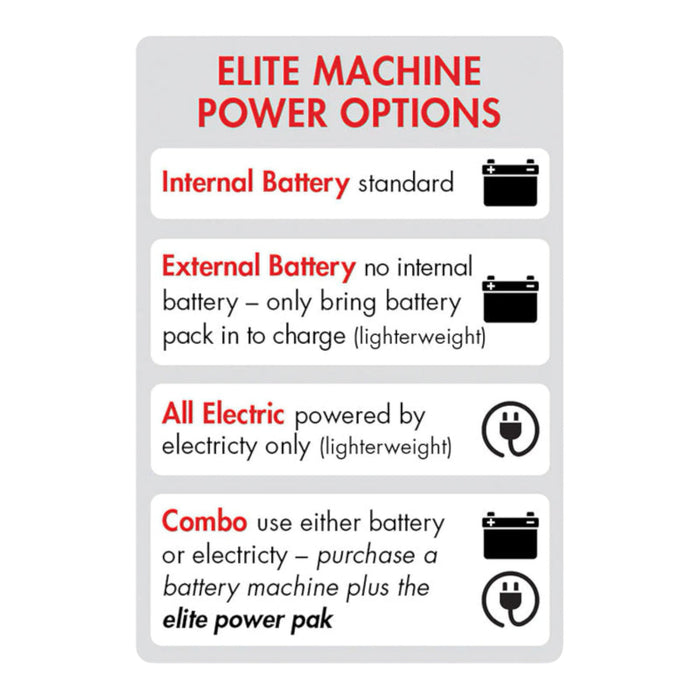 Lobster ball machine power options: internal battery, external battery, all-electric and combo