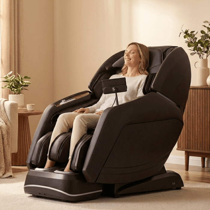 Osaki 4D Manhattan Duo Mech – SL massage chair upright in living-room setting
