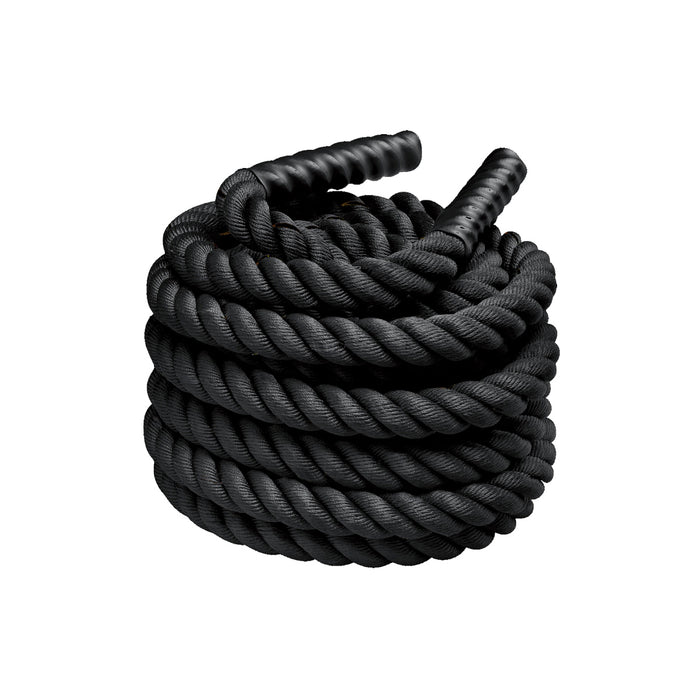 Paradigm X-BR930 30 ft battle rope - main product view showing coiled 2 in rope, Peak Flow Fitness