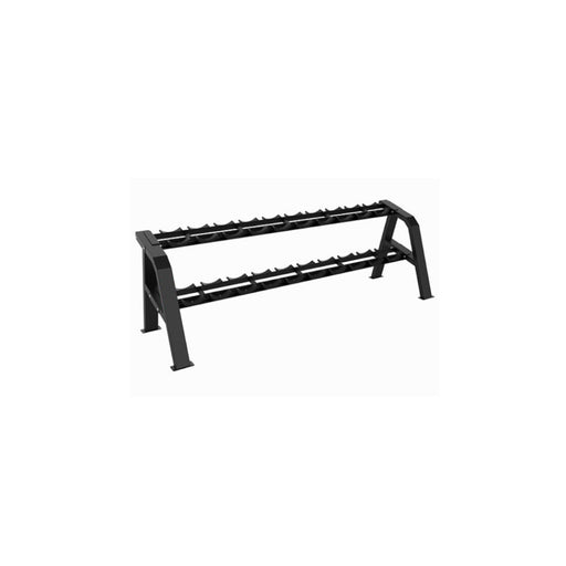 Paradigm PC-ST43 2-tier saddle dumbbell rack - alternate angle view showing saddle cradle detail