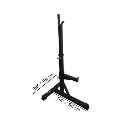 Paradigm SQST Portable Squat Stands with Spotters and J-Cups - detail of the adjustment holes and specifications