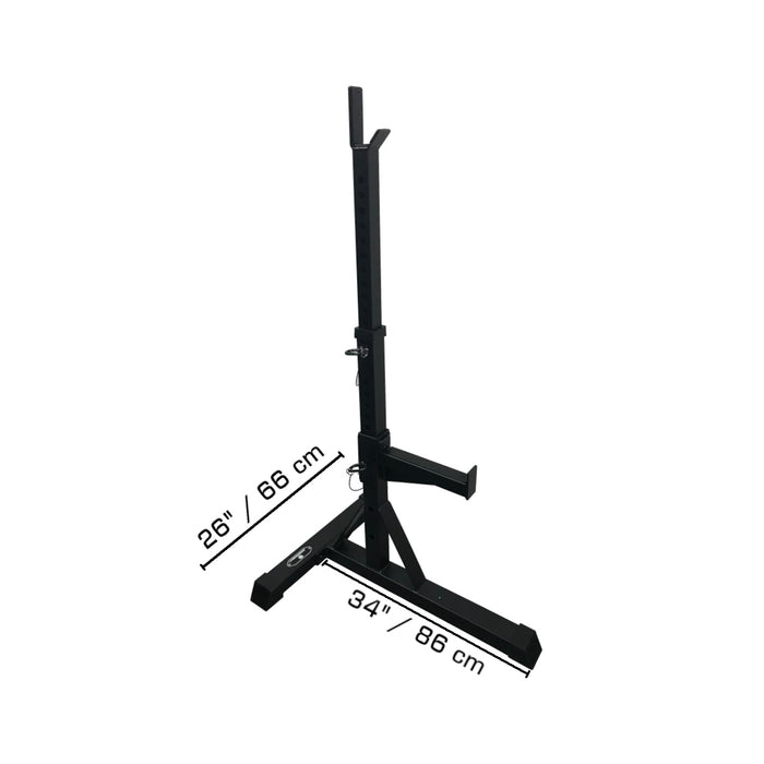Paradigm SQST Portable Squat Stands with Spotters and J-Cups - detail of the adjustment holes and specifications
