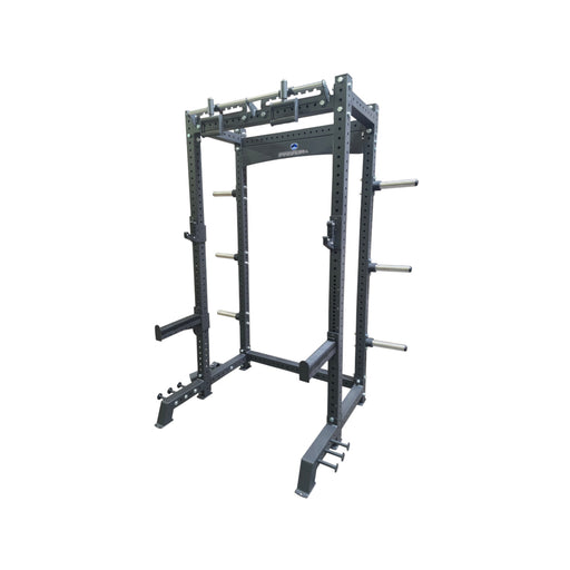Paradigm X-HR X-Series Half Rack with Landmine and Pull-Up Handles - front angle view with J-cups and spotters