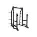 Paradigm X-MPHR Multipurpose Half Rack - rear angle view with plate holders and pull-up bar