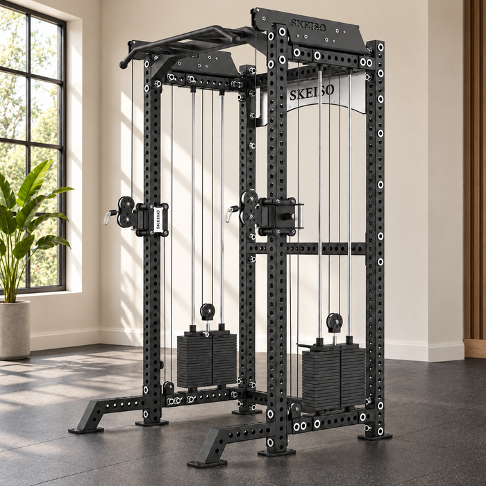 SKEISO SKS-2 half rack cable trainer in a home gym