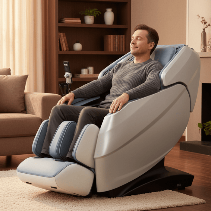 Titan Rejüv 4D massage chair upright in living-room setting