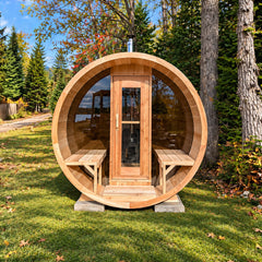 Dundalk Canadian Timber Tranquility Barrel Sauna with Halfmoon Windows - CTC2345MP
