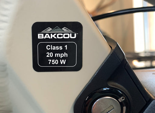 Bakcou weather-proof 750W eBike label decal in Class I, image 1 of 2