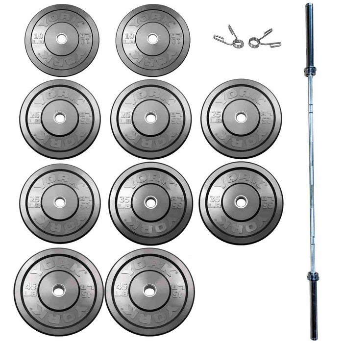 York Barbell USA Black Rubber Bumper Plate & Barbell Sets