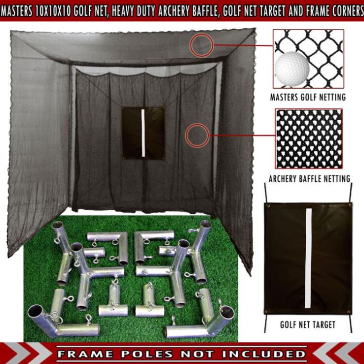 Cimarron 10x10x10 Masters Golf Net w Frame Kit, 5x5 Tee Line Golf Mat ...