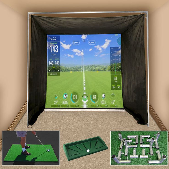 Cimarron 5x10x10 Tour Simulator Golf Net Frame Kit, 5x5 Tee Line Golf Mat, Ball Tray (Bundle) - GP3